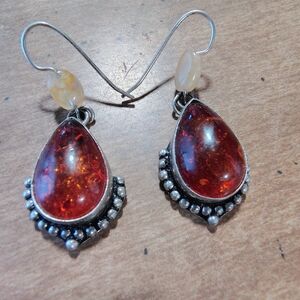 Elegant Amber Teardrop .925 Silver Earrings